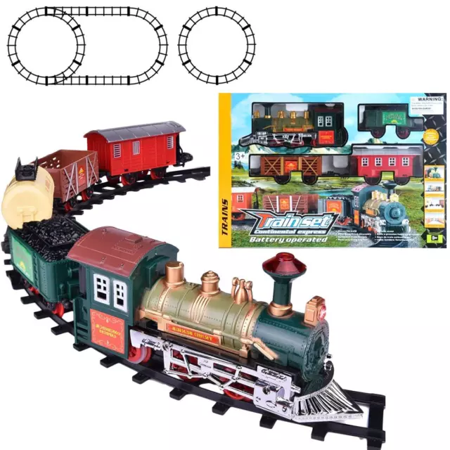 Toy Train Set for Kids with Sounds & LED Lights Electric Locomotive Cargo