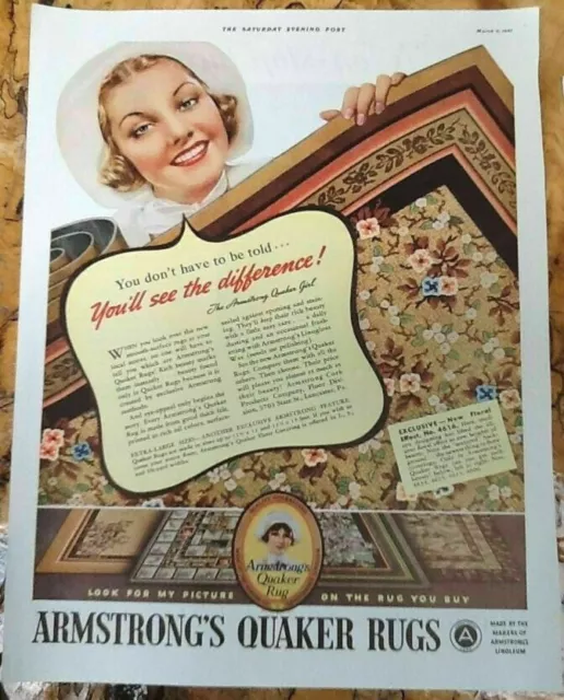 Quaker Armstrong's rugs 1937 1930s original vintage ad art girl retro print home