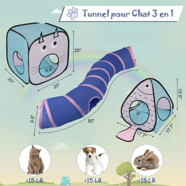 Tunnel pour Chat/Chiot Pliable Jouets Interactifs Cube avec Sac de Rangement 3