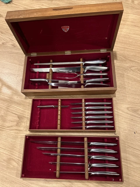 Lot Of 18 Pieces - Vtg GERBER LEGENDARY BLADES CARVING Knife SET + WALNUT CASE