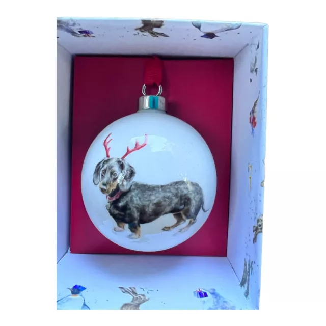 Royal Worcester Wrendale Designs Dachshund Thru Snow Christmas Dog Ornament New