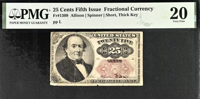 25 Cents Fifth Issue Fractional Currency Fr#1309 PMG 20 Very Fine Banknote