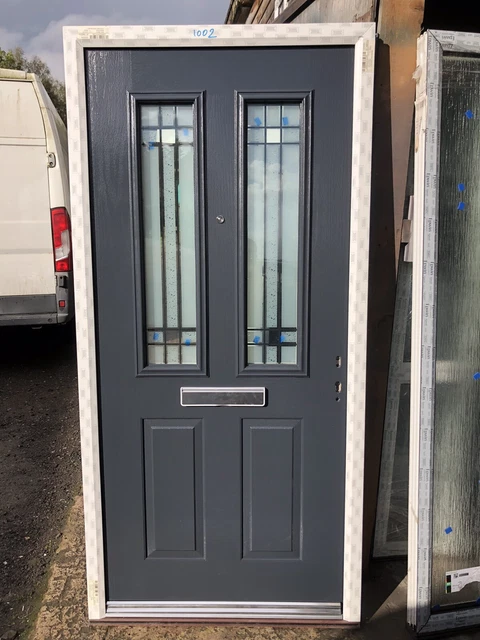 New  Anthracite Grey Front Door In White Upvc Frame 1002-2095. Decorative Glass