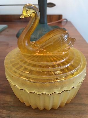 ART DECO Vintage Glass SWAN Trinket Box with Lid Beautiful