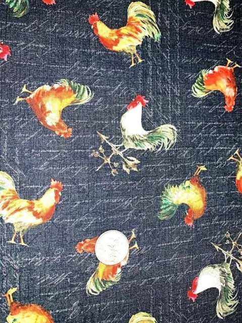 County Fair Rustic Roosters Black 100% Cotton Fabric Michael Miller By Half Yard