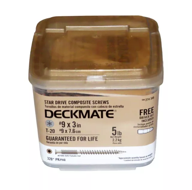 DECKMATE #9 3" 3 in. Exterior Composite Deck Screws 5-Lb Box -- NEW -- FREE Ship