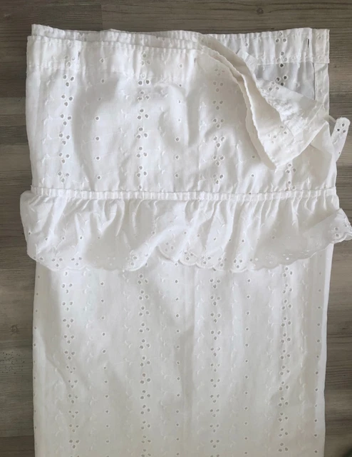 SHABBY CHIC FABRIC SHOWER CURTAIN WHITE EMBROIDERY ANGLAISE EYELET 68" Wx69.5"L