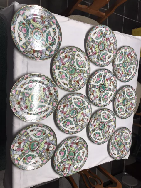 Vintage Chinese Rose Medallion Qing Dynasty- 12 Plates