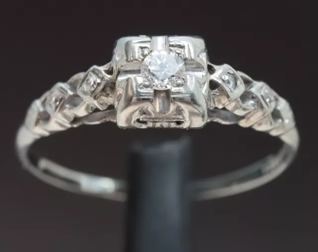 Size 7.5 Old European Cut Diamond 1940s Vintage 18k Gold Ring 1/10ctw