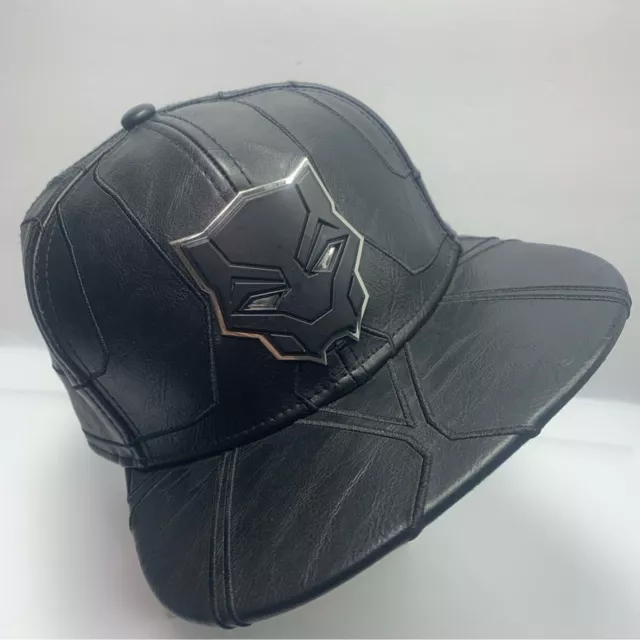 MARVEL Faux Leather Black Panther Flat Brimmed Hat Snapback  One Size- fits most