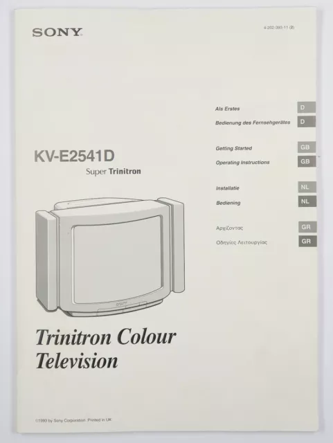 Bedienungsanleitung für Sony TV  Super Triniton KV-E2541D, 1993. Tadellos