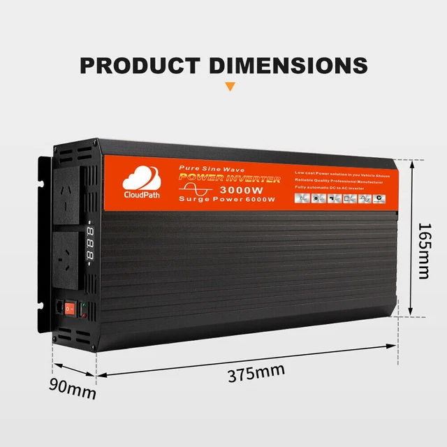 Xantrex 3000 Watt Inverter SunGoldPower 3000W Pure Sine Wave Inverter Charger - 12V DC To 120V AC With LCD Display For RVs & Off-Grid Convertidor De Corriente Para Cuba