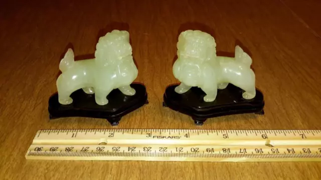 Pair Of Jade Foo Dogs With Stands In Box 014Jdfd