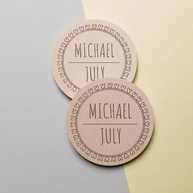 Gravé Personnalisé en Bois sous-Verre Cadeau Mariage Rond de Souvenir