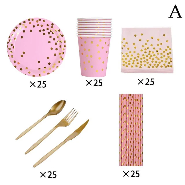 Disposable Tableware Set Plates Cups Napkins Spoons Straws Birthday Party