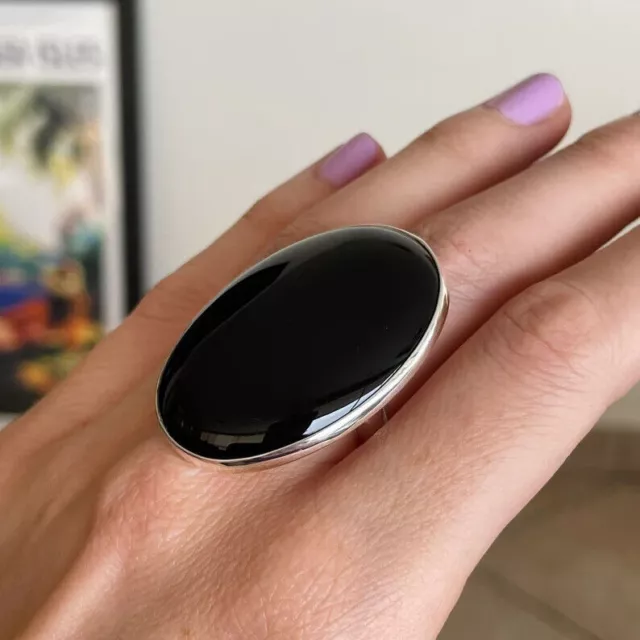 Natural Large Black Onyx Ring Boho Statement Chunky Ring Women Ring Size US-5-13 2