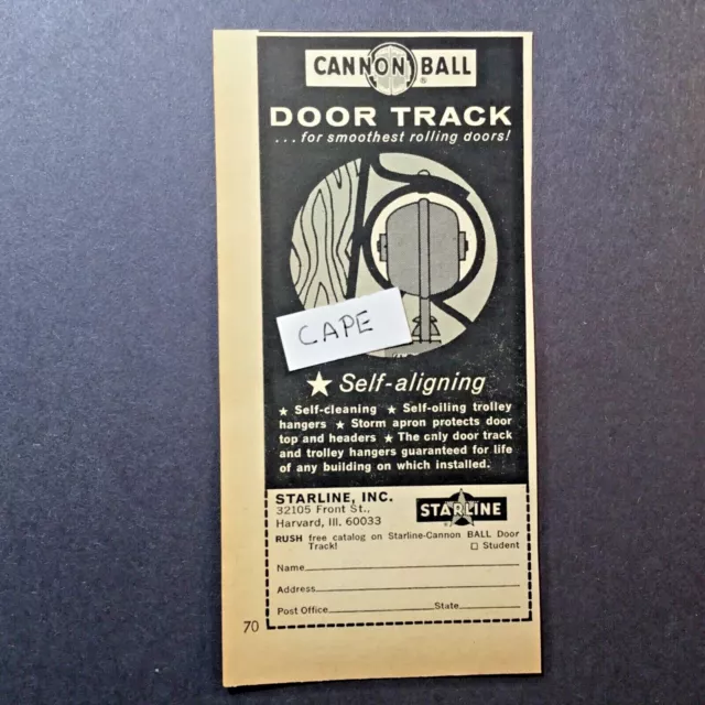 1965 Ad. Cannon Ball Door Track. Starline Inc. Harvard, Illinois.