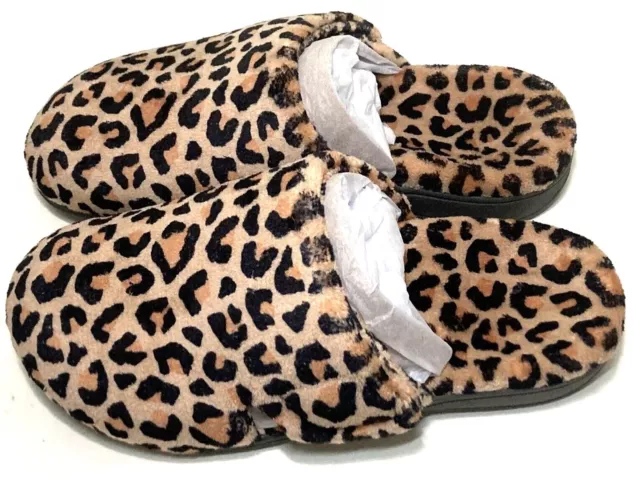 Vionic Womens Size 8 or 9 Gemma Mule Slipper Natural Leopard Terry Animal Print