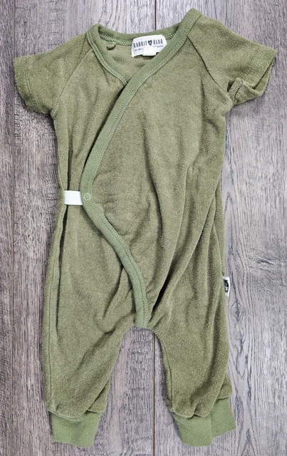 Baby Boy Clothes Nwot Rabbit Bear 0-3 Month Dark Green Terry Cloth Outfit