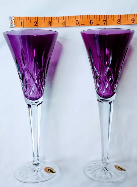 2 Waterford Crystal Lismore Amethyst Champagne Toasting Flutes