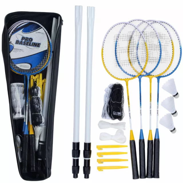 Professional Badminton 4 Player Racket Shuttlecock Poles Net Garden Game Sport