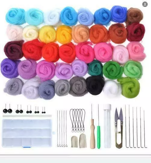 40 Farben Filzwolle mit Werkzeug Filznadeln Trockenfilzen Basteln Set DIY DE
