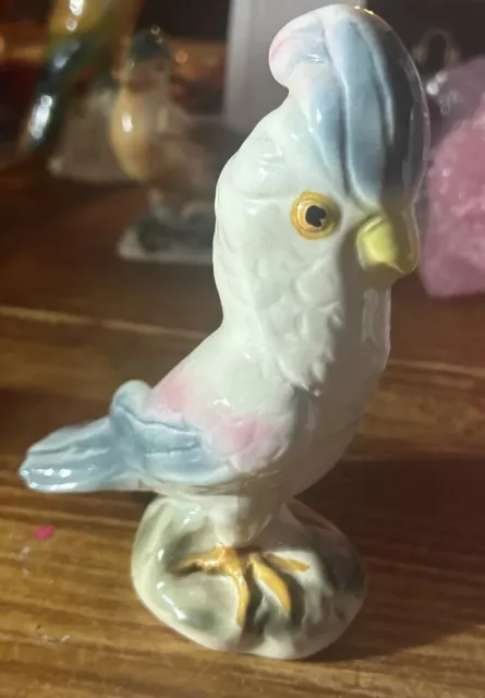 MCM Parrot Cockatoo Bird Pink Yellow  Figurine Ceramic RB1