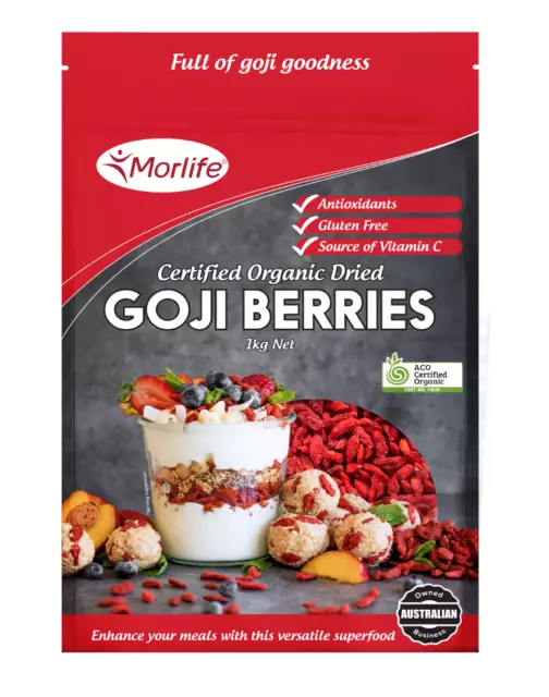 Morlife Goji Berries 1KG Cert Organic | Superfood | Antioxidants | Wolfberries