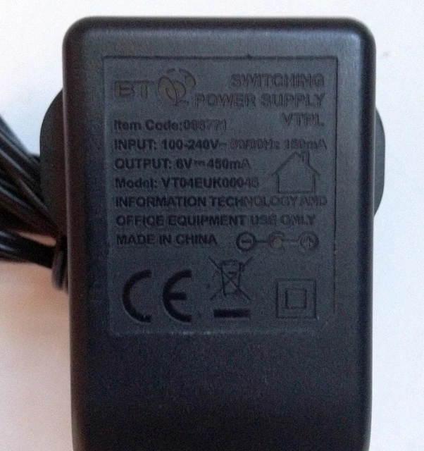 BT 3520 AC Adapter 066771 076330 076331 07632 076333