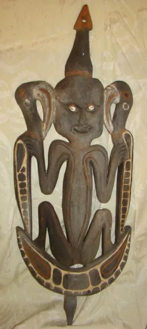 Papua New Guinea Polychrome Carving Wood Sculpture Bird Arm Smiling Baby Art