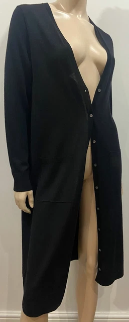 EILEEN FISHER schwarze langärmelige Strickjacke aus Merinowolle lange Länge XS/TP