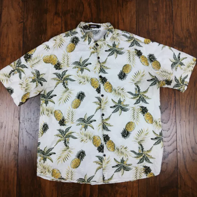 Vintage Jogal Hawaiian Shirt Men's Size XL Long Sleeve All Over Pineapple Print