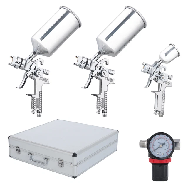Air Spray Gun 3 HVLP Kit Fresco Paint Car Primer Basecoat 1.0 1.4 1.8mm w/ Case