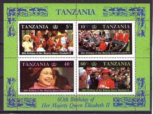 Tanzania Monarquías Cumpleaños Isabel II Hojita año 1987 (G-441)