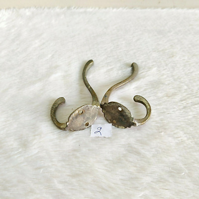 1920s Vintage Brass Wall Hooks Hanger Pair Rich Patina Decorative Collectible 2 3