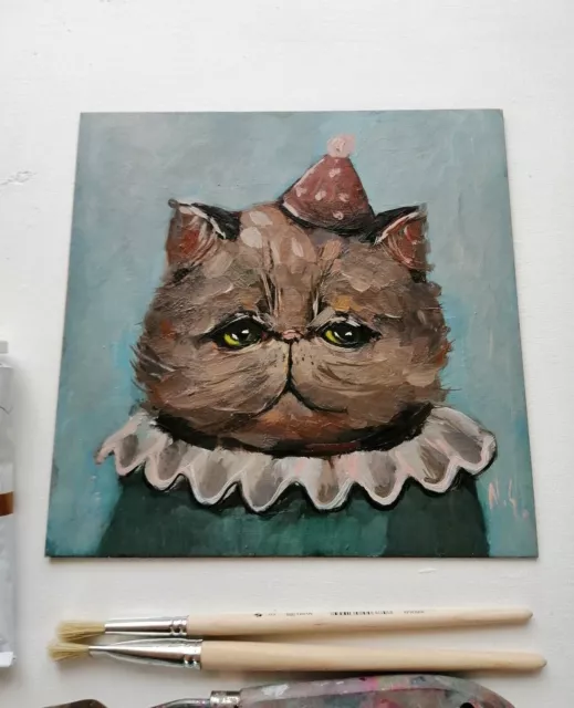 Cat Oil Painting Original Art * Pet Leurs amis Exotic Kitten Circus Clown