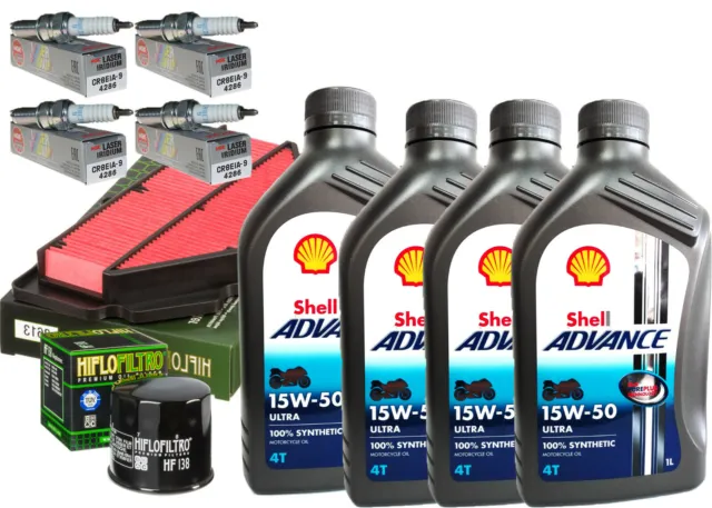 Kit tagliando Shell Ultra 15W50 filtro olio aria candele Suzuki GSR 750 2011/13