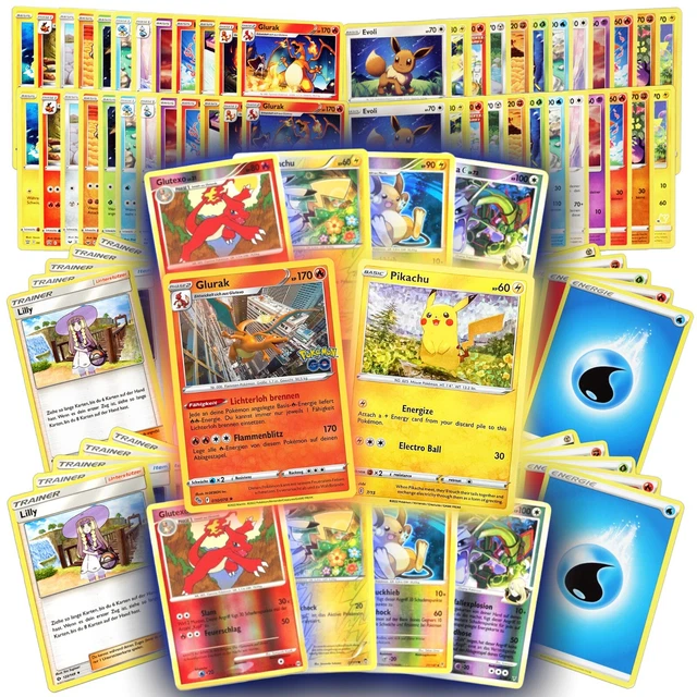 100 Pokemon Karten Sammlung mit 8 Holos + 2 SELTENE Holos Pokemon Karten Deutsch