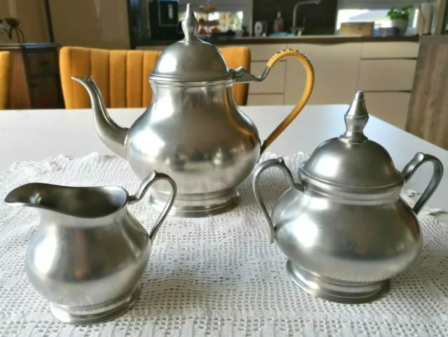 Teekanne  Kaffeekanne Zuckerdose Milchkännchen Jugendstil Zeister Pewter Holland