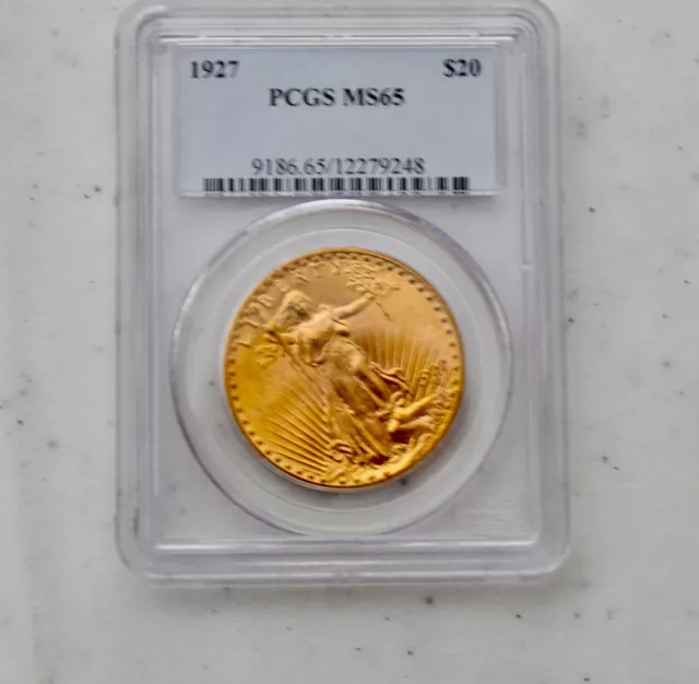 1927 $20 Gold Coin, the US Saint-Gaudens Double Eagle & Liberty. PCGS grade MS65