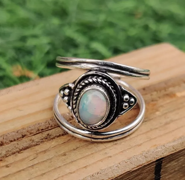 Natural Opal Ring 925 Solid Sterling Silver Handmade Gemstone Jewelry MO488