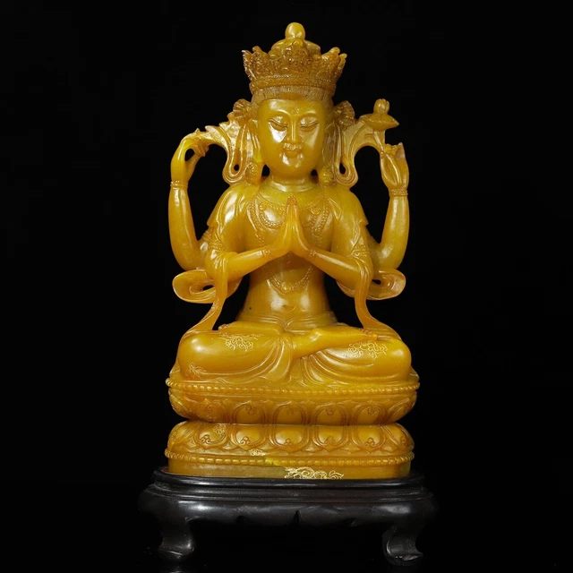 Chinese Exquisite Handmade Guanyin carving Shoushan Stone Statue