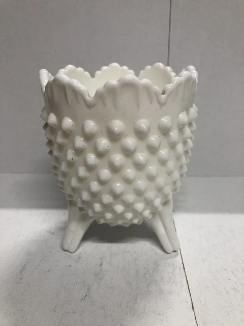Fenton Milk Glass - Hobnail Footed Candy Dish Bowl - 4.5 " Tall