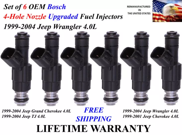 Set of 6 Upgrade 4-Hole OEM Bosch Fuel Injectors For 1999-2004 Jeep Wrangler 4.0