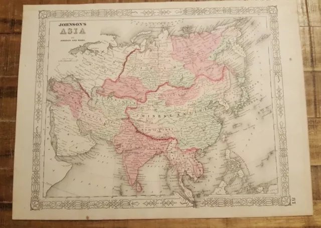Antique Colored MAP OF ASIA - Johnson's Family Atlas 1863