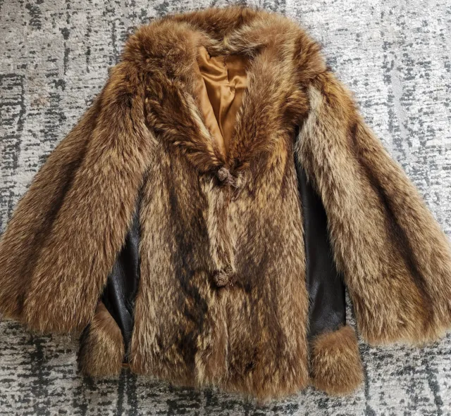 Womens Size M Real Fox Fur And Genuine Leather Coat
