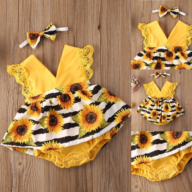 Abiti estivi neonata bambina pizzo arricciato girasole rompicapo