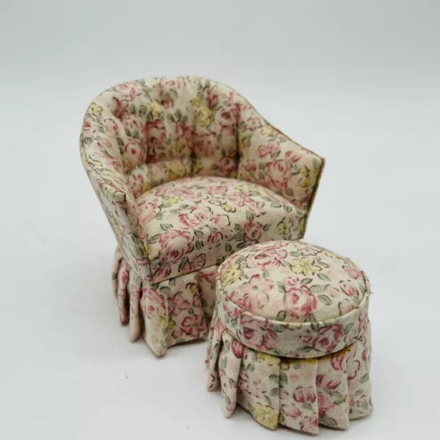 Living Room Armchair w/ Footrest Vintage Dollhouse Miniature Furniture 1:12