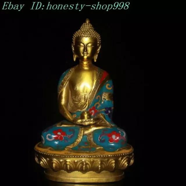 8" Tibetan Buddhism bronze Gilt Cloisonne Shakyamuni Medicine Buddha statue