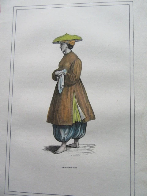 Gravure Originale Couleurs Costume 1860 Femme Cochinoise Cochinchine Indochine